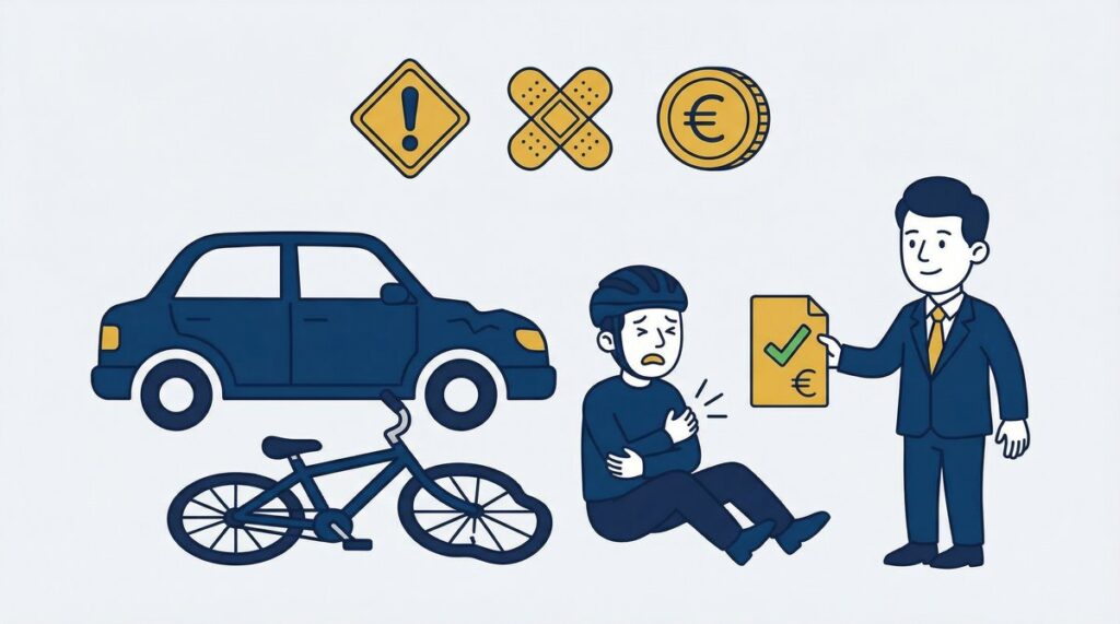 Illustratie van een fietser bij een verkeersongeval