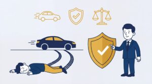 Illustration of a car speeding away from a person lying on the ground