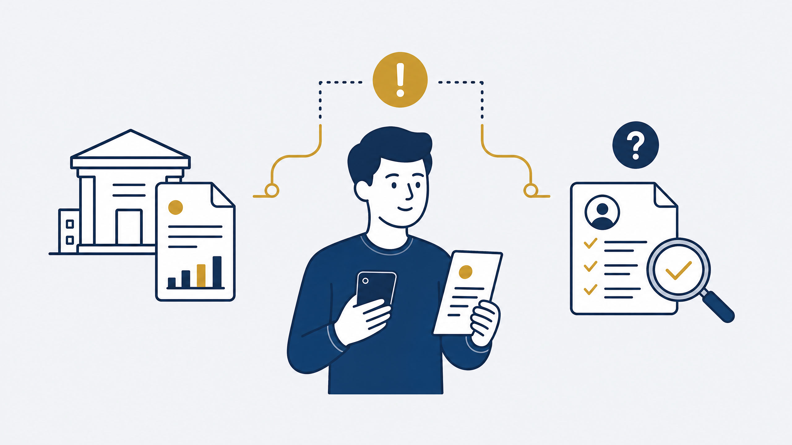 Illustratie van een consument die inzicht vraagt in een kredietcheck bij BKR of een handelsinformatiebureau