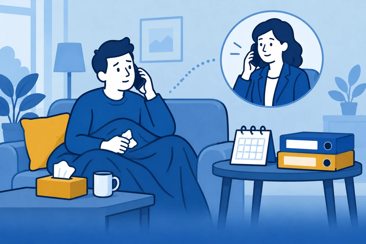 Zieke werkzoekende neemt telefonisch contact op over zijn uitkering.
