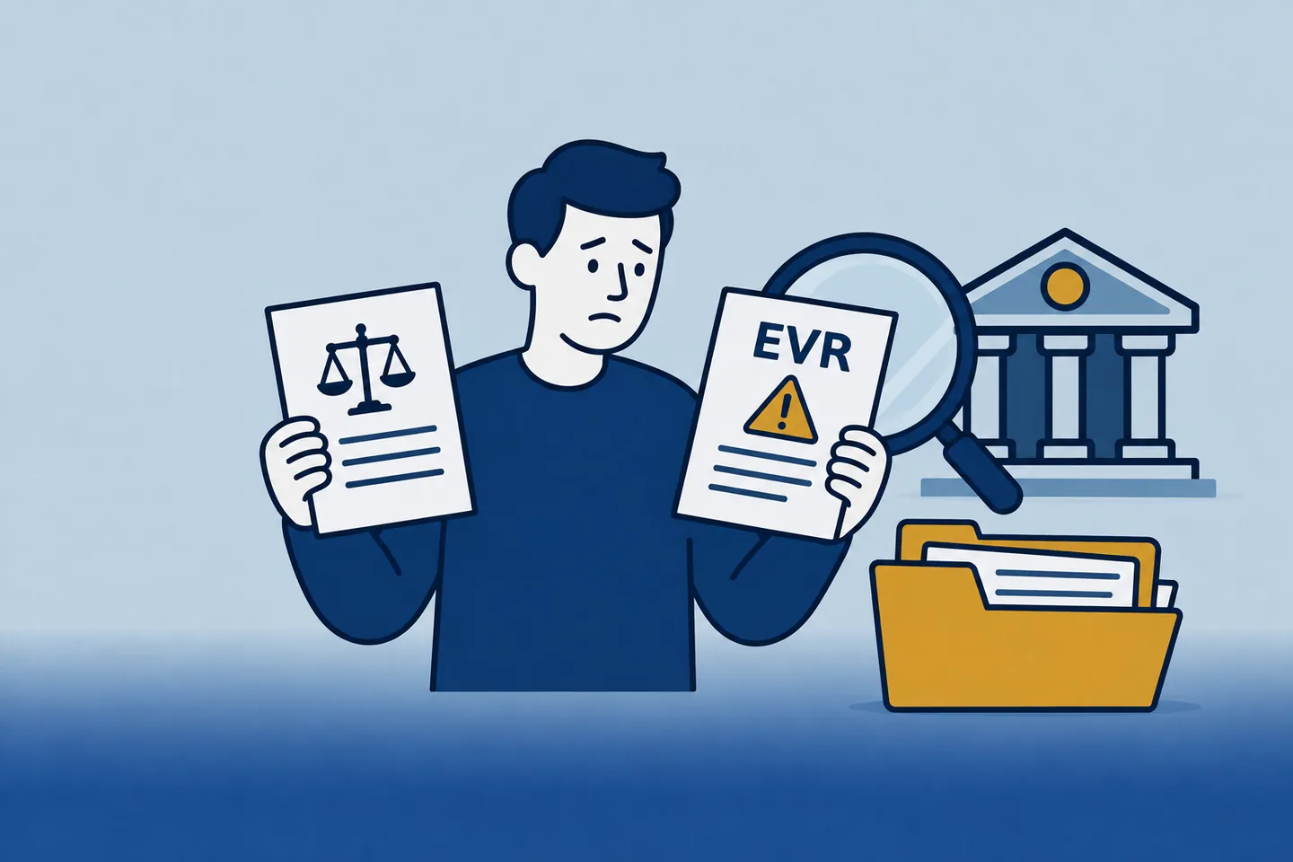 Illustratie van een EVR-registratie die naast een rechterlijke beslissing wordt beoordeeld.