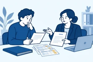 Werknemer bespreekt loonstroken en een ontslagbrief met een arbeidsrechtadvocaat.