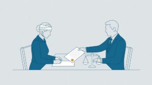 Vrouw met hoofdverband bespreekt met een advocaat haar smartengeld bij hersenletsel