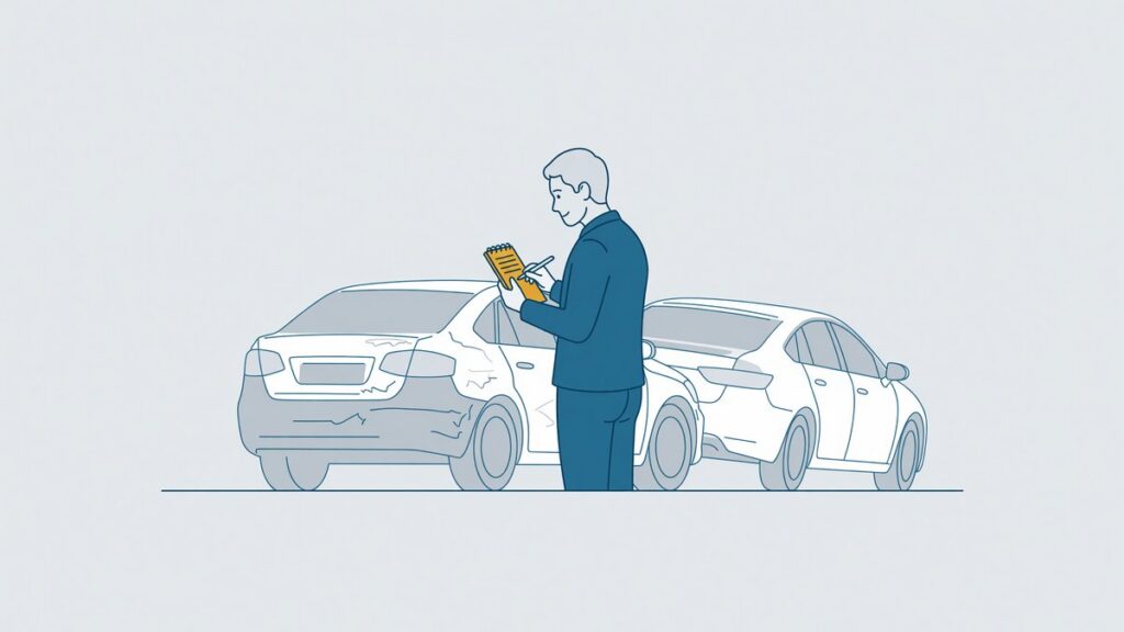 Getuige noteert het kenteken van een wegrijdende auto naast een beschadigde auto