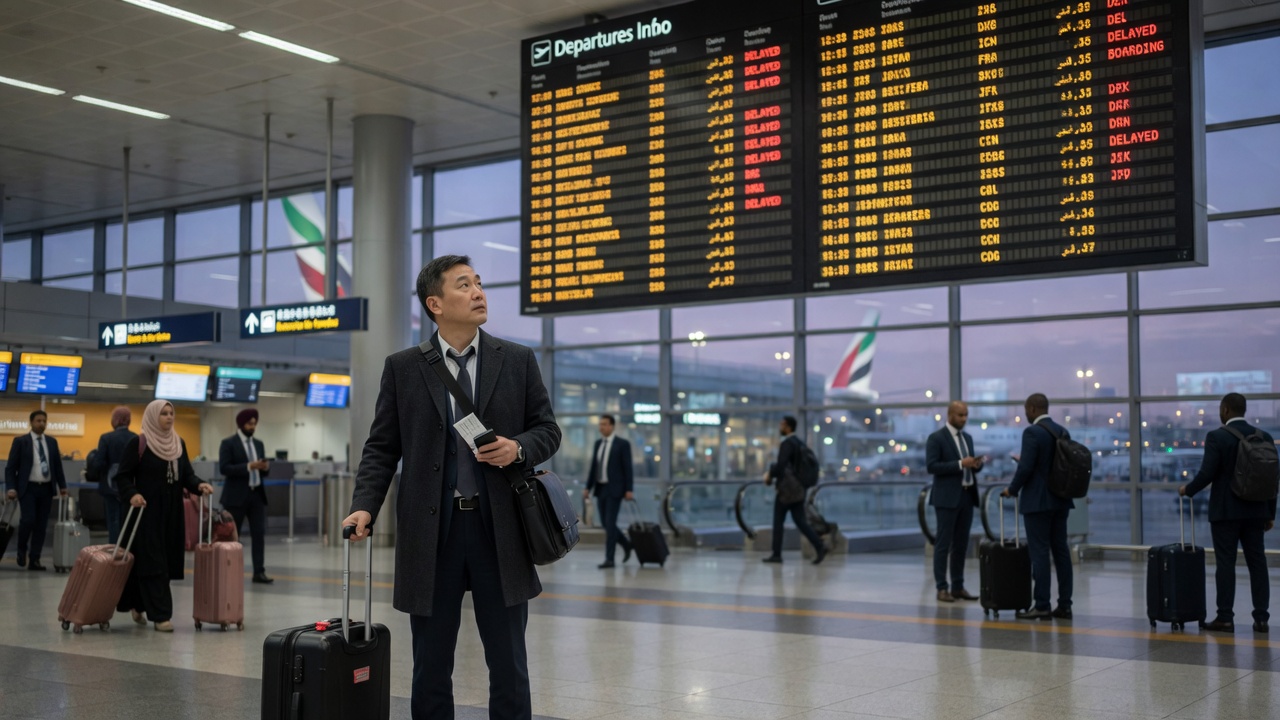 Werknemer met koffer op de luchthaven bij internationale detachering