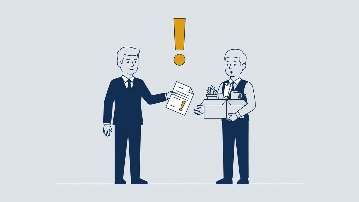 Illustratie: werkgever overhandigt een ontslagbrief aan een werknemer bij ontslag op staande voet