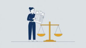 Illustratie: werknemer met urenregistratie naast een weegschaal, het rechtsvermoeden van de arbeidsomvang