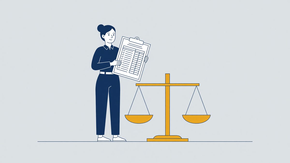 Illustratie: werknemer met urenregistratie naast een weegschaal, het rechtsvermoeden van de arbeidsomvang