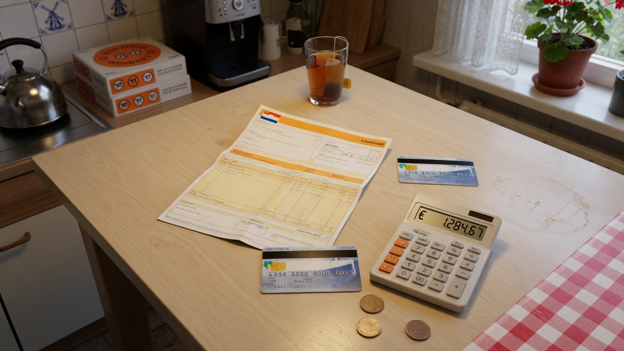 Loonstrook en rekenmachine op tafel bij loonbeslag