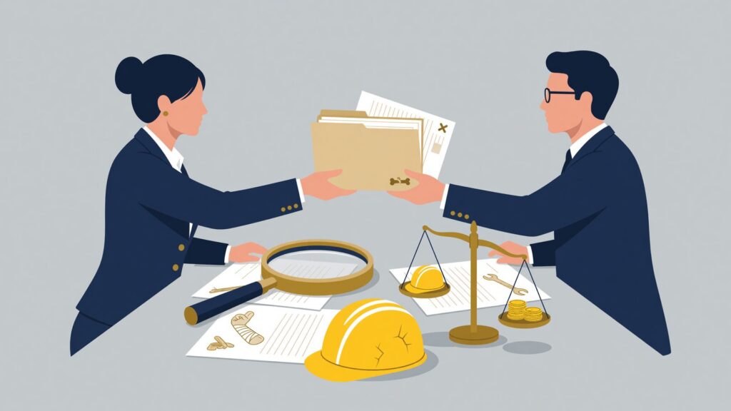 Twee advocaten beoordelen samen een letselschadedossier na een bedrijfsongeval