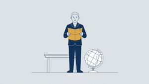 Illustratie bij een buitenlands rechtshulpverzoek: man leest een oproep naast een wereldbol