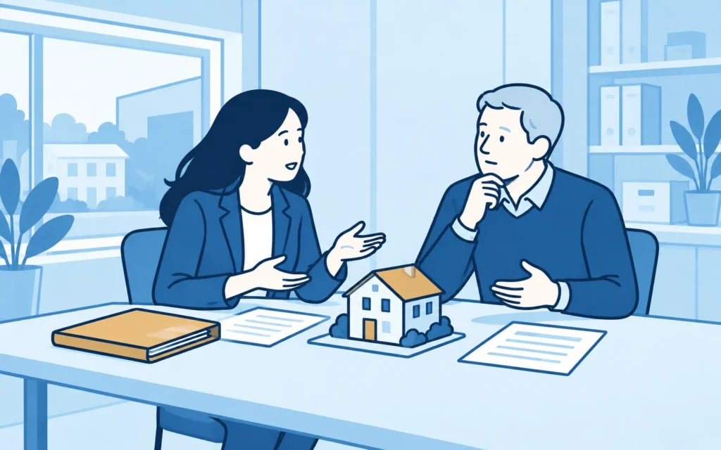 Heirs discussing documents about a disputed estate with a lawyer