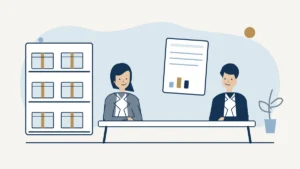 Creditor and adviser reviewing a claim and warehouse inventory