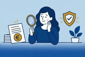 Vrouw met een genezen litteken op haar wang houdt een handspiegel vast.