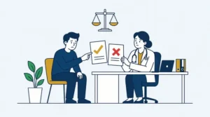 Werknemer en bedrijfsarts bespreken een verschil van inzicht over het advies.