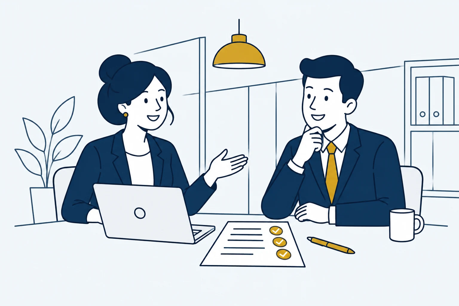 Zelfstandige en opdrachtgever bespreken de afspraken voor een nieuwe opdracht.