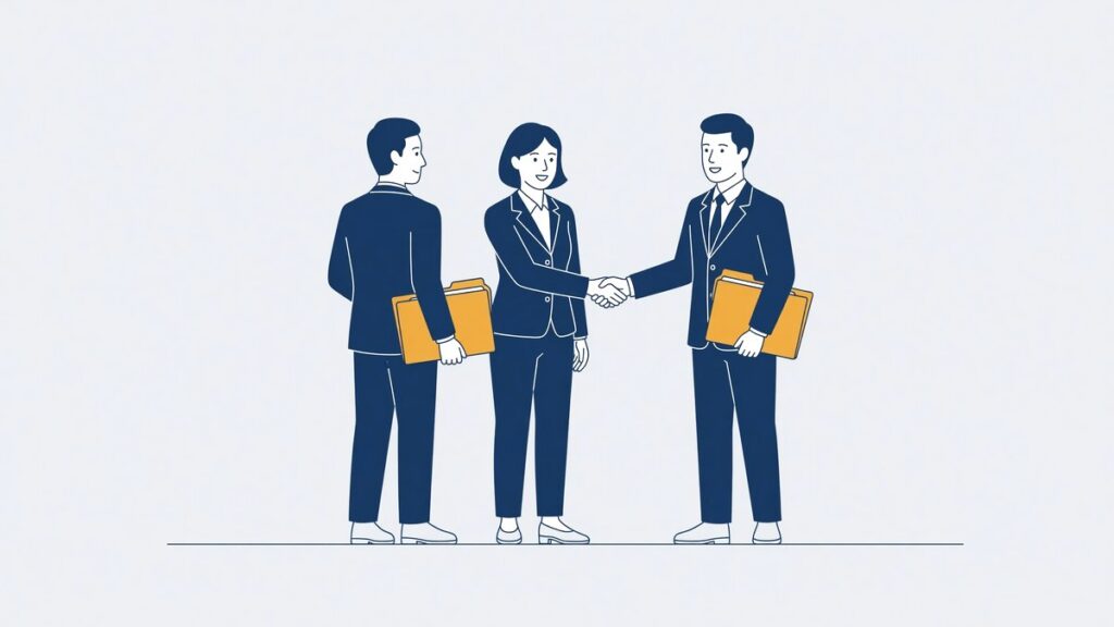 Illustratie bij piketadvocaat wisselen: verdachte geeft een hand aan zijn nieuwe advocaat