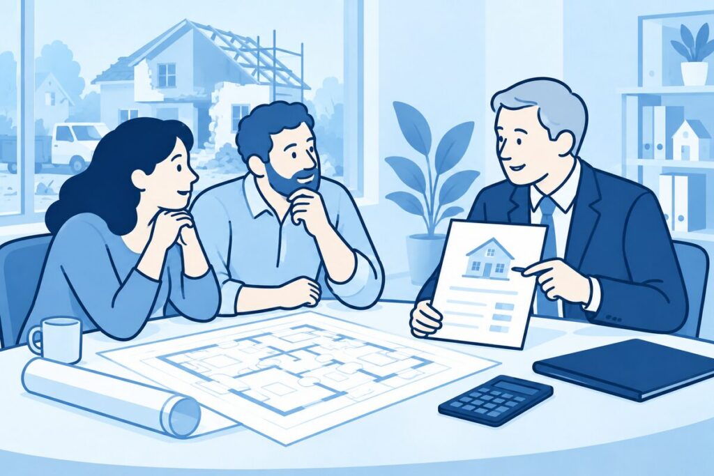 Eigenaar en deskundige vergelijken woningplannen met een verzekerde waarde.