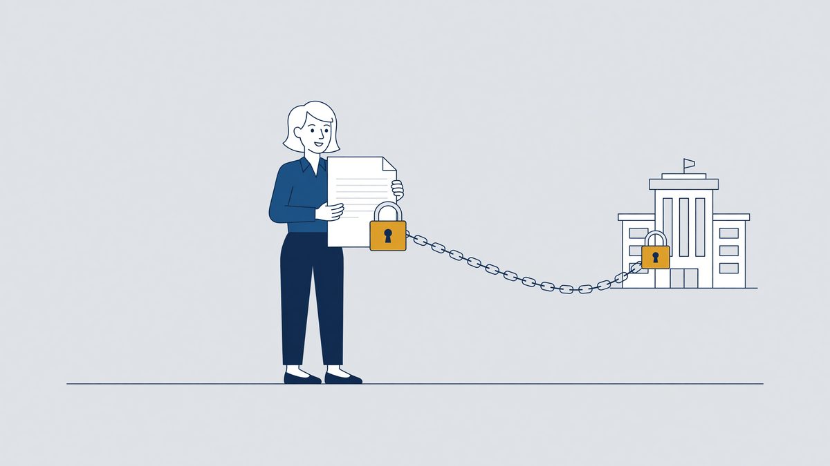 Illustratie: vaststellingsovereenkomst met een ketting en hangslot naar een concurrent, het concurrentiebeding
