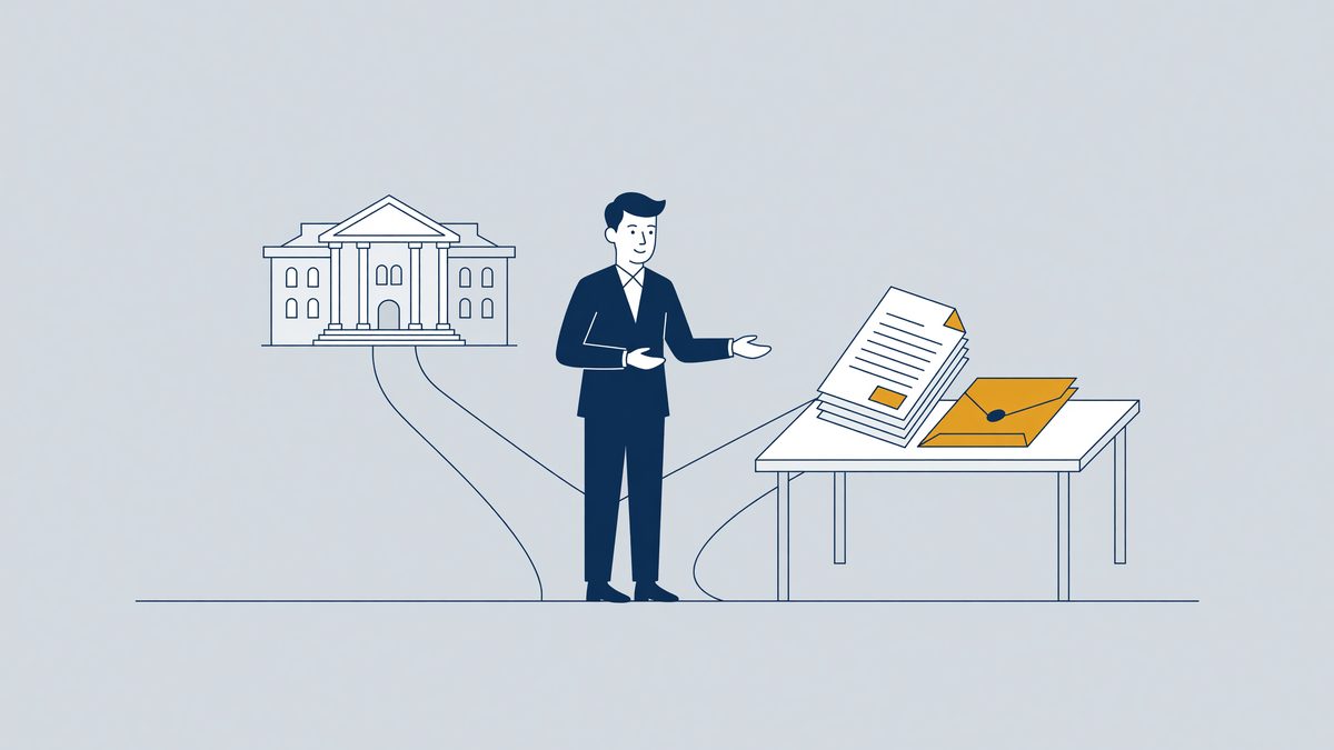 Illustration: an employee at a fork between the district court and a settlement agreement