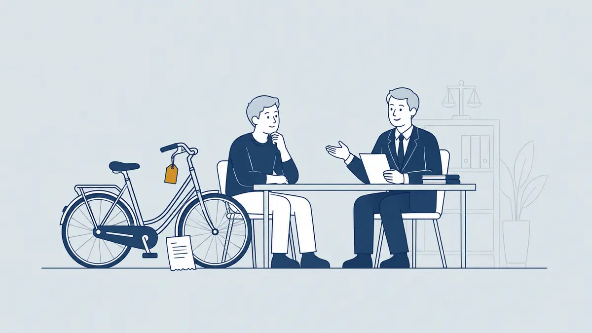 Advocaat bespreekt heling, een tweedehands fiets en aankoopbewijs met een cliënt