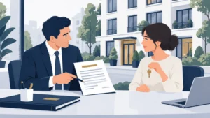 Een huurder bespreekt een huurcontract met een adviseur.
