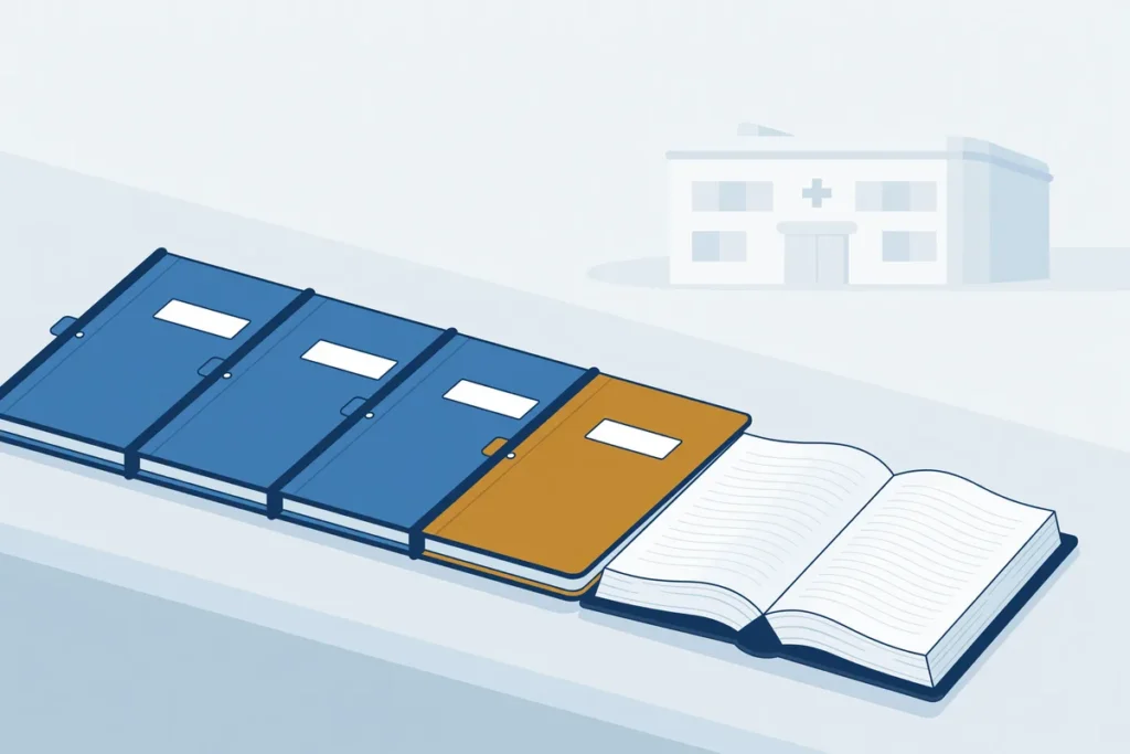 Drie geanonimiseerde dossiers naast juridische broninformatie.